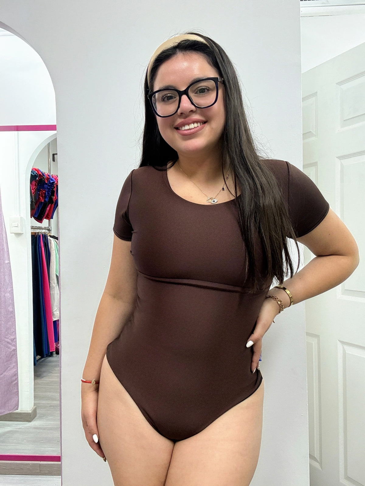 Bodys cuerpawer - M/L / escote bajoy manga corta / Beige